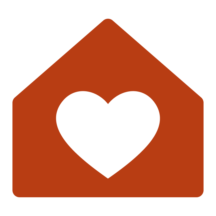 Ícone de casa com coração representando redes e organizações locais